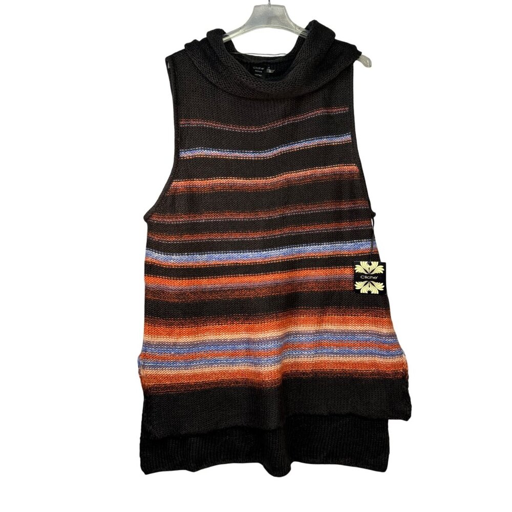 Cliche Womens Size 2X Knit Sleeveless Cowl Neck Tunic Striped Sweater